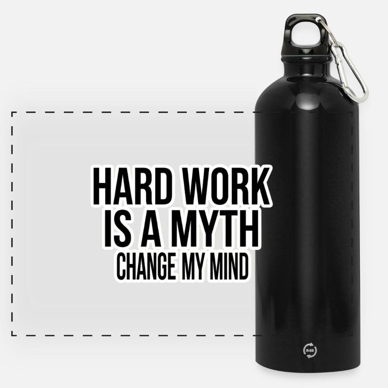 Hard Work Myth – Change My Mind - Panoramic Drinks Bottle with Carabiner 750 ml - black