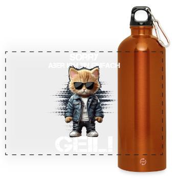 Katzenheld in Lederjacke & Sonnenbrille - Panorama Trinkflasche mit Karabiner 750 ml - Orange - Vorne