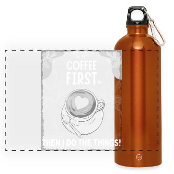 Coffee First – Then I Do The Things - Panoramic Drinks Bottle with Carabiner 750 ml - burnt orange - Front