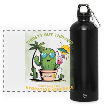 Sommerkaktus – Durstig, aber voller Leben - Panorama Trinkflasche mit Karabiner 750 ml - Schwarz - Vorne