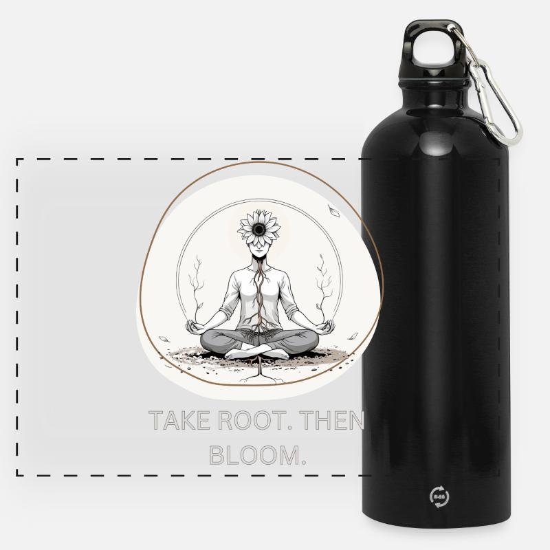 Flower meditation with root connection - Panoramic Drinks Bottle with Carabiner 750 ml - black