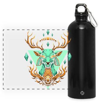 Green Crystal Deer - Panoramic Drinks Bottle with Carabiner 750 ml - black - Front