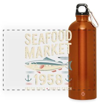 Vintage Fischmarkt Werbung - Panorama Trinkflasche mit Karabiner 750 ml - Orange - Vorne