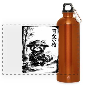 Samurai Red Panda Sumi-e Ink Drawing - Panoramic Drinks Bottle with Carabiner 750 ml - burnt orange - Front