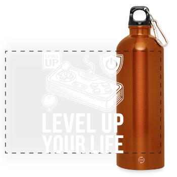 Level Up Your Life Gaming Motivation - Panoramic Drinks Bottle with Carabiner 750 ml - burnt orange - Front