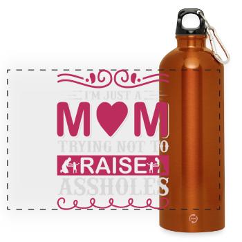 Ich bin nur eine Mutter, die versucht, keine Arschlöcher großzuziehen - Panorama Trinkflasche mit Karabiner 750 ml - Orange - Vorne