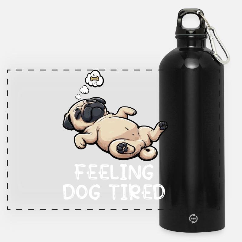 Feeling Dog Tired Pug Pugs Pug Owner Pug Dog - Panoramic Drinks Bottle with Carabiner 750 ml - black