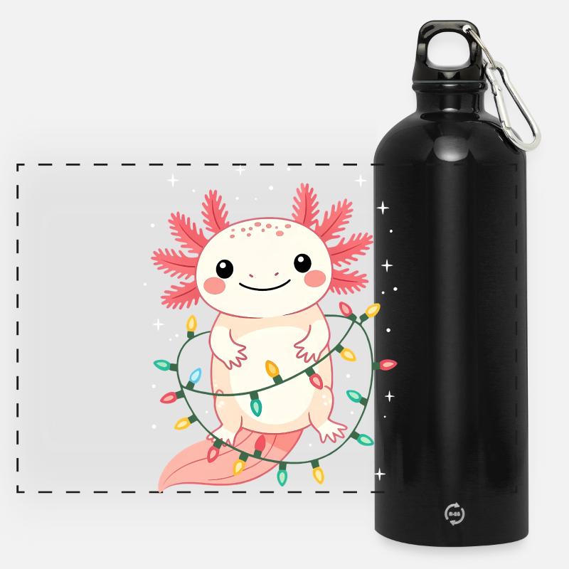 Pull de Noël Axolotl Drôle Mignon - Gourde panoramique avec mousqueton 750 ml - noir