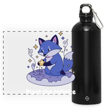 Nachtstern Fuchs auf Wolke - Panorama Trinkflasche mit Karabiner 750 ml - Schwarz - Vorne