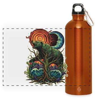 Waldgeist Bär und Weltenbaum - Panorama Trinkflasche mit Karabiner 750 ml - Orange - Vorne