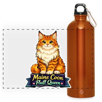 Maine Coon Fluff Queen Katze Design - Panorama Trinkflasche mit Karabiner 750 ml - Orange - Vorne