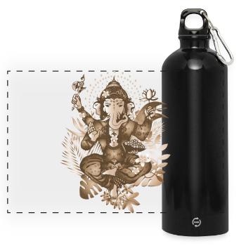 Ganesha ein Gott mit Elefantenkopf im Sepia Stil - Panorama Trinkflasche mit Karabiner 750 ml - Schwarz - Vorne