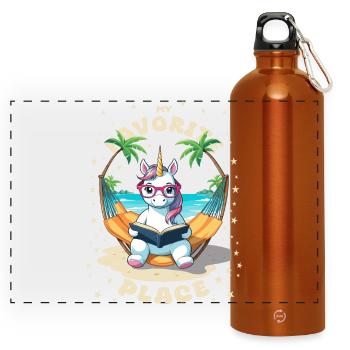 Unicorn with book - Panoramic Drinks Bottle with Carabiner 750 ml - burnt orange - Front