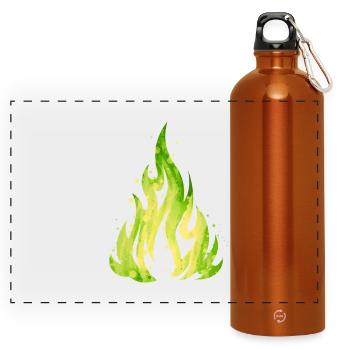 Verdant Flame Watercolor Fire - Panoramic Drinks Bottle with Carabiner 750 ml - burnt orange - Front