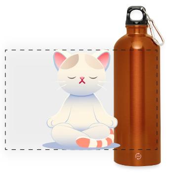 Zen-Katze - Achtsamkeit in sanften Farben - Panorama Trinkflasche mit Karabiner 750 ml - Orange - Vorne