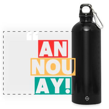 Kreolisches T-Shirt "Pa ni pwoblèm" - Panorama Trinkflasche mit Karabiner 750 ml - Schwarz - Vorne