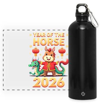 Nouvel An chinois du cheval 2026 - Gourde panoramique avec mousqueton 750 ml - noir - Devant