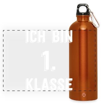 Ich bin 1. Klasse – Retro Schrift - Panorama Trinkflasche mit Karabiner 750 ml - Orange - Vorne