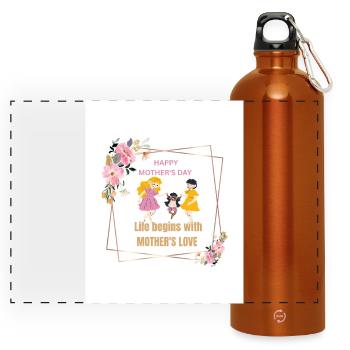 Mother's Love Floral Frame - Panoramic Drinks Bottle with Carabiner 750 ml - burnt orange - Front