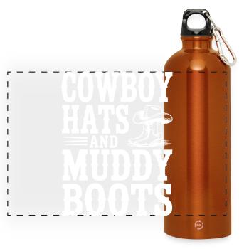 Cowboy Hats and Muddy Boots - Panoramic Drinks Bottle with Carabiner 750 ml - burnt orange - Front