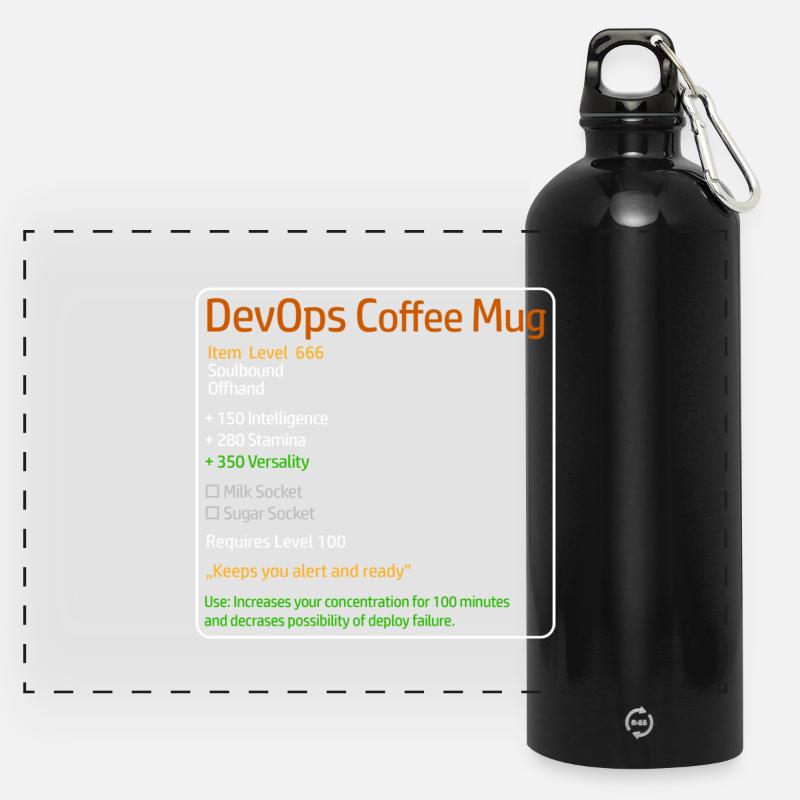 DevOps Coffee Mug System Admin Theme - Panoramic Drinks Bottle with Carabiner 750 ml - black