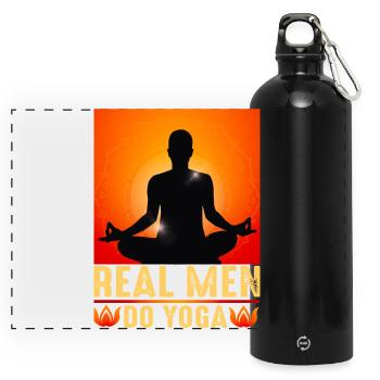 Yoga, Zen, Zen Attitude - Panoramic Drinks Bottle with Carabiner 750 ml - black - Front