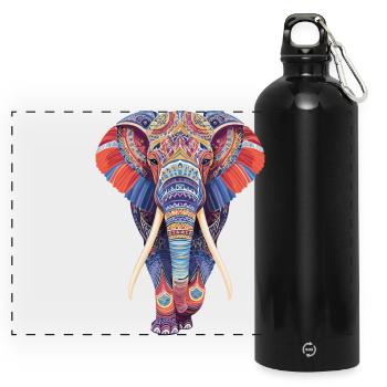 Mandala éléphant marchant frontalement dans un look coloré - Gourde panoramique avec mousqueton 750 ml - noir - Devant