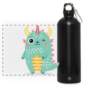 Niedliches Monster mit bunten Hörnern - Panorama Trinkflasche mit Karabiner 750 ml - Schwarz - Vorne