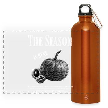 Herbst Design mit Kürbis und Walnuss - Panorama Trinkflasche mit Karabiner 750 ml - Orange - Vorne