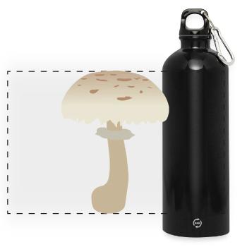 Minimalist Parasol Mushroom Illustration - Panoramic Drinks Bottle with Carabiner 750 ml - black - Front