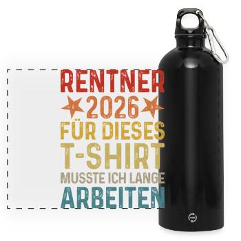 Rentner 2026 TShirt Retro Rente Geschenk Ruhestand - Panorama Trinkflasche mit Karabiner 750 ml - Schwarz - Vorne