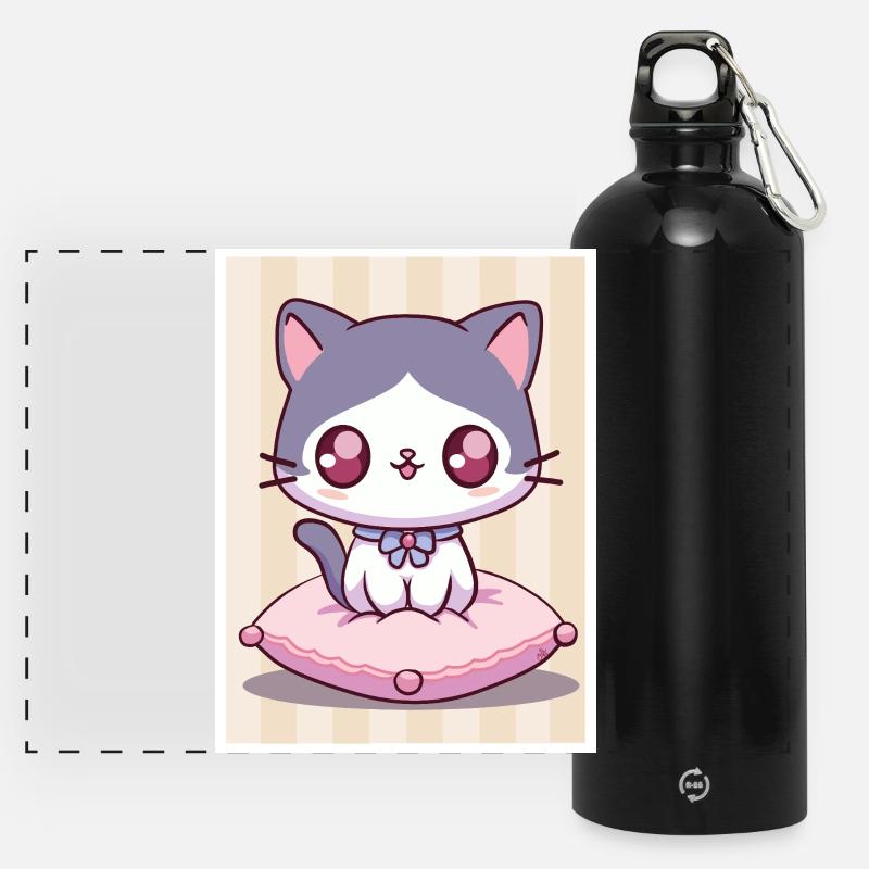 Kawaii kitten - Panoramic Drinks Bottle with Carabiner 750 ml - black