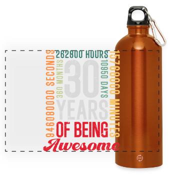 30 Years Birthday - Panoramic Drinks Bottle with Carabiner 750 ml - burnt orange - Front