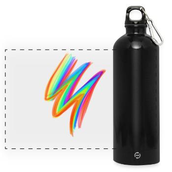 Coup de pinceau arc-en-ciel néon – Streetwear de festival - Gourde panoramique avec mousqueton 750 ml - noir - Devant