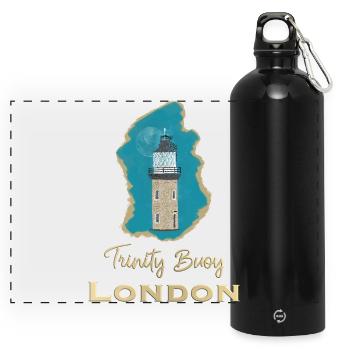 Londres, Trinity Buoy Lighthouse, Pixel Art - Gourde panoramique avec mousqueton 750 ml - noir - Devant