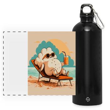 Relaxing Popcorn Strandurlaub Design - Panorama Trinkflasche mit Karabiner 750 ml - Schwarz - Vorne
