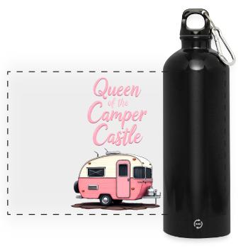Reine Du Château De Camping-Car, RV Girl - Gourde panoramique avec mousqueton 750 ml - noir - Devant