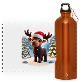Elch - Moose - Weihnachten - Schnee - Panorama Trinkflasche mit Karabiner 750 ml - Orange - Vorne