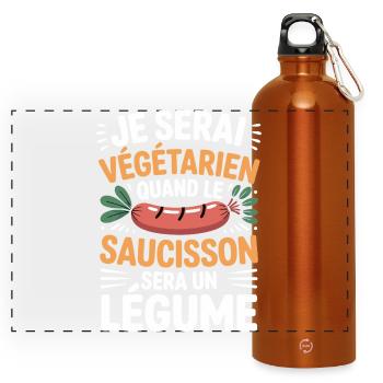 Humour Sausage – Never Vegetarian - Panoramic Drinks Bottle with Carabiner 750 ml - burnt orange - Front
