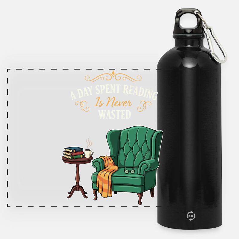 Lese-Humor-Zitat-Tag, der mit Lesen verbracht wird - Panorama Trinkflasche mit Karabiner 750 ml - Schwarz