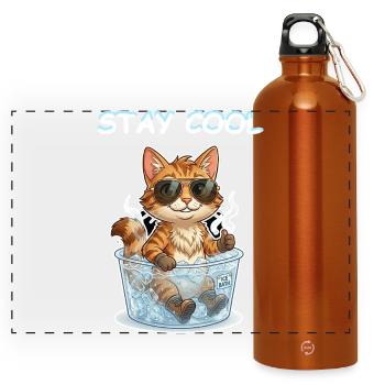 Eisbad Kätzchen Cool Bleiben - Panorama Trinkflasche mit Karabiner 750 ml - Orange - Vorne