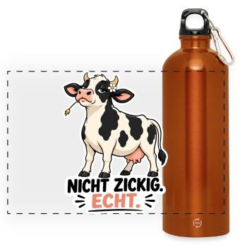 Kuh „Nicht schwierig. Echt.“ – Lustiges Statement  - Panorama Trinkflasche mit Karabiner 750 ml - Orange - Vorne