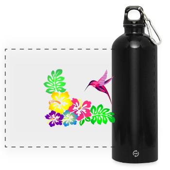 Tropical Hibiscus Motif Hummingbird - Panoramic Drinks Bottle with Carabiner 750 ml - black - Front