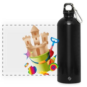 A sandcastle in a bucket awakens holiday feelings - Panoramic Drinks Bottle with Carabiner 750 ml - black - Front
