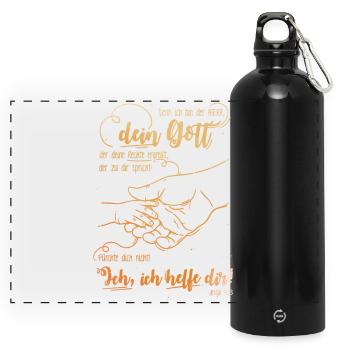 Jesaja Bibelvers Ich helfe dir - Panorama Trinkflasche mit Karabiner 750 ml - Schwarz - Vorne