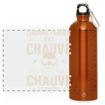 Der perfekte Mann hat eine Glatze und einen Bart - Panorama Trinkflasche mit Karabiner 750 ml - Orange - Vorne