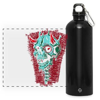 Crâne turquoise avec cornes - Gourde panoramique avec mousqueton 750 ml - noir - Devant