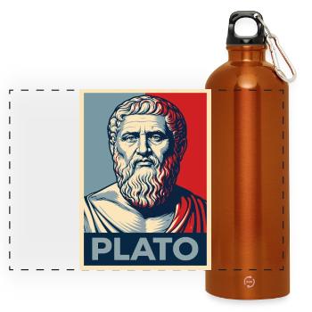 Platon-Porträt im Retro-Design - Panorama Trinkflasche mit Karabiner 750 ml - Orange - Vorne