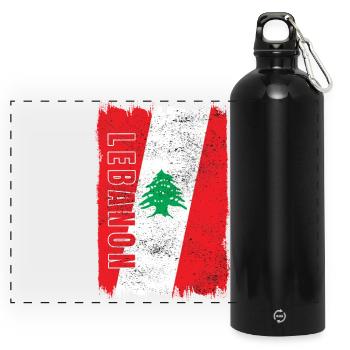 Libanon Vintage Flagge - Panorama Trinkflasche mit Karabiner 750 ml - Schwarz - Vorne