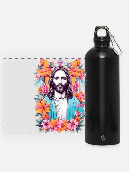 Jesus Christus - Panorama Trinkflasche mit Karabiner 750 ml - Schwarz
